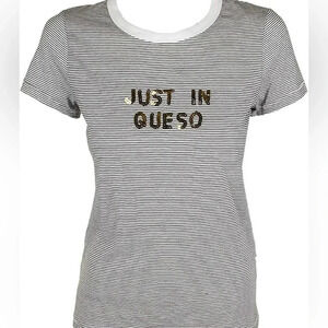 Bow & Drape Just in Queso Women's Sequin Striped T-Shirt Small Black/White NWT